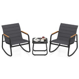 Tangkula 3 Piece Outdoor Rocking Bistro Set Metal Frame & Soft Cushions