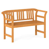 Tangkula Acacia Wood Outdoor Bench with Curved Armrests