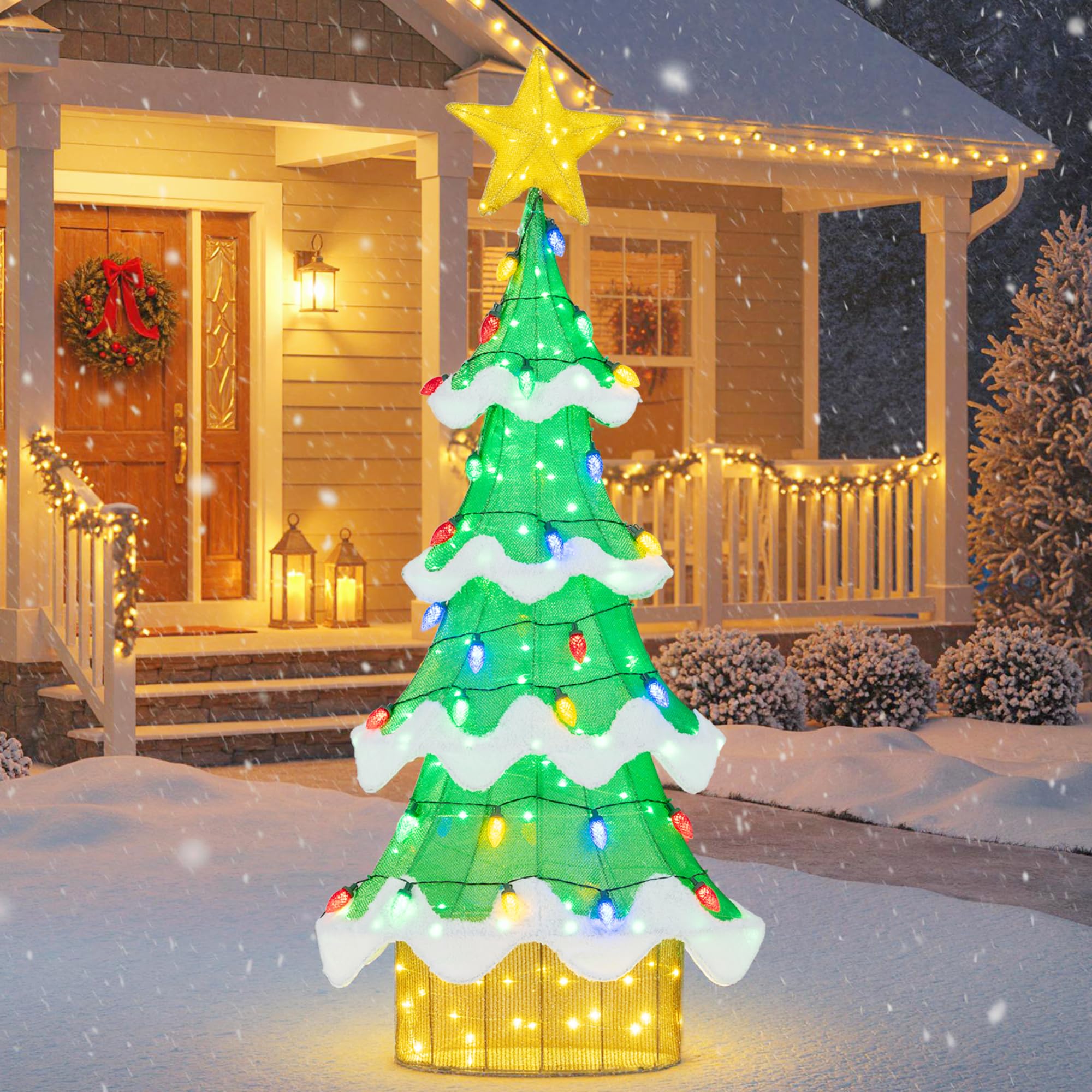 Tangkula Lighted Christmas Tree Outdoor Indoor 3D Mesh Tree with 34 Colorful Strawberry Bulbs