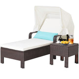Tangkula Outdoor Chaise Lounge Chair and Table Set with Folding Canopy and Armrests