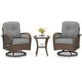 Tangkula 3 Piece Patio Swivel Rocker Set with Tempered Glass Side Table