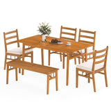 Tangkula 6 Pieces Patio Acacia Wood Dining Set Outdoor Rectangular Table with 1.97” Umbrella Hole