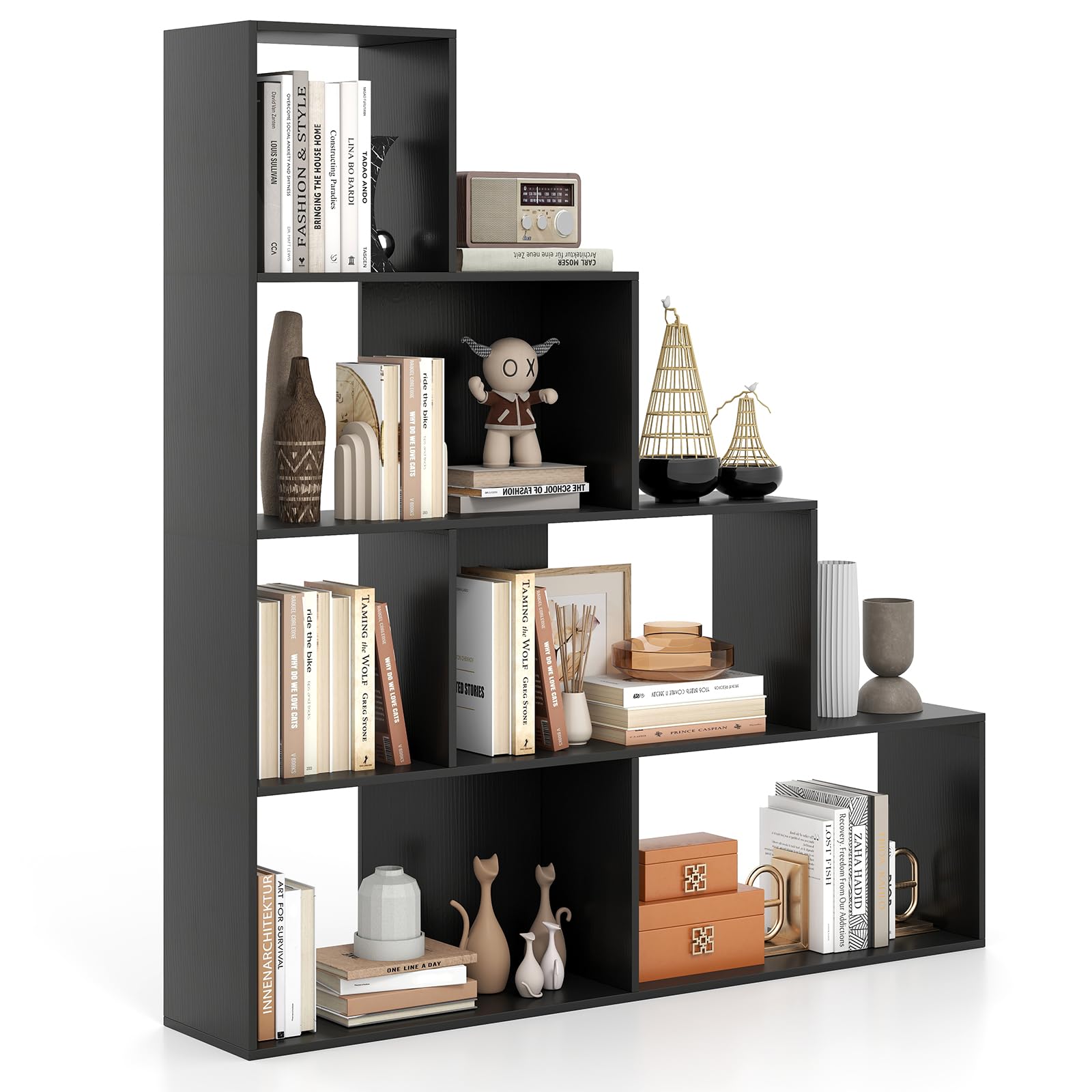 Tangkula 4-Tier Stepped Bookshelf, Freestanding Ladder Storage Shelf