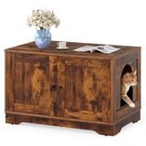 Tangkula Cat Litter Box Enclosure Furniture Indoor Wooden Cat House End Side Table Nightstand