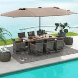 Tangkula 11 Pieces Patio Dining Set with 15 ft Double-Sided Patio LED Umbrella (Base Included)
