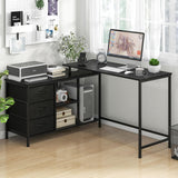 Tangkula L-Shaped Computer Desk with Power Outlet, Convertible Corner Desk with Drawers & Shelves