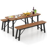 Tangkula Outdoor Dining Table With Benches for 4-6 Persons, No Assembly