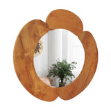 Tangkula Irregular Wall Mirror with Teak Wood Frame
