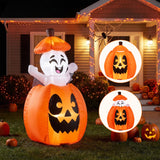 Tangkula 5 FT Halloween Lighted Inflatable Pumpkin with Animated Ghost