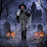 Tangkula 6.3 FT Animated Halloween Standing Talking Witch with Skull