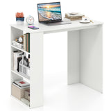 Tangkula Small White Desk with 3-Tier Bookshelf for Small Space