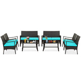 Tangkula 4 Pieces Rattan Conversation Set, Patio Sofa Couch Set with Tempered Glass Coffee Table