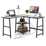 L Shaped Desk, Space Saving Corner Desk w/ 2 Tier Storage Shelves