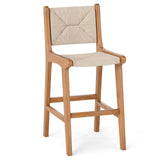 Tangkula Outdoor Woven Paper Rope Patio Teak Wood Armless Barstool