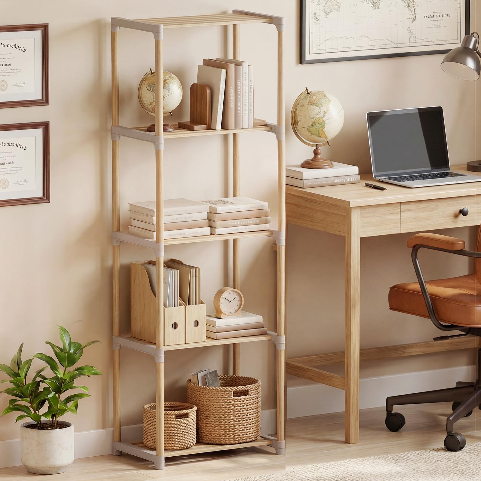 Tangkula 4/5-Tier Solid Wood Bookshelf for Home Office