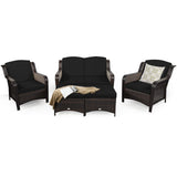 5 Pieces Patio Furniture Set, Outdoor Rattan Conversation Sofa Set with Loveseat