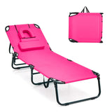 Tangkula Beach Lounge Chair, Folding Sunbathing Recliner with Face Hole