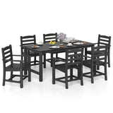 Tangkula 7 Pcs Outdoor Dining Table Set 67” HDPE Weather-Resistant Patio Rectangle Table & 6 Armchairs w/Curved Seat