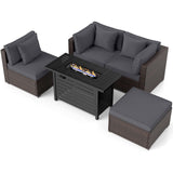 Tangkula 5 Piece Patio Rattan Sectional Sofa Set with 60,000 BTU Firepit Table