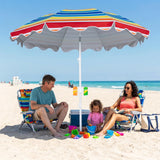 Tangkula 7 FT Scalloped Beach Umbrella with Cup Holders for Sand | UPF 50+