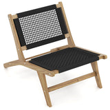 Tangkula Teak Wooden Chair, Mid Century Modern Accent Chair with Handwoven Cordage Seat & Backrest