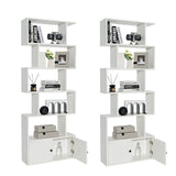 Tangkula S Shaped Bookshelf with Cabinet, 6-Tier Bookcase with Doors, Freestanding Geometric Bookshelves for Living Room