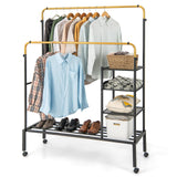 Tangkula Rolling Double Rods Garment Rack, Clothes Drying Rack with Height Adjustable Hanging Bars