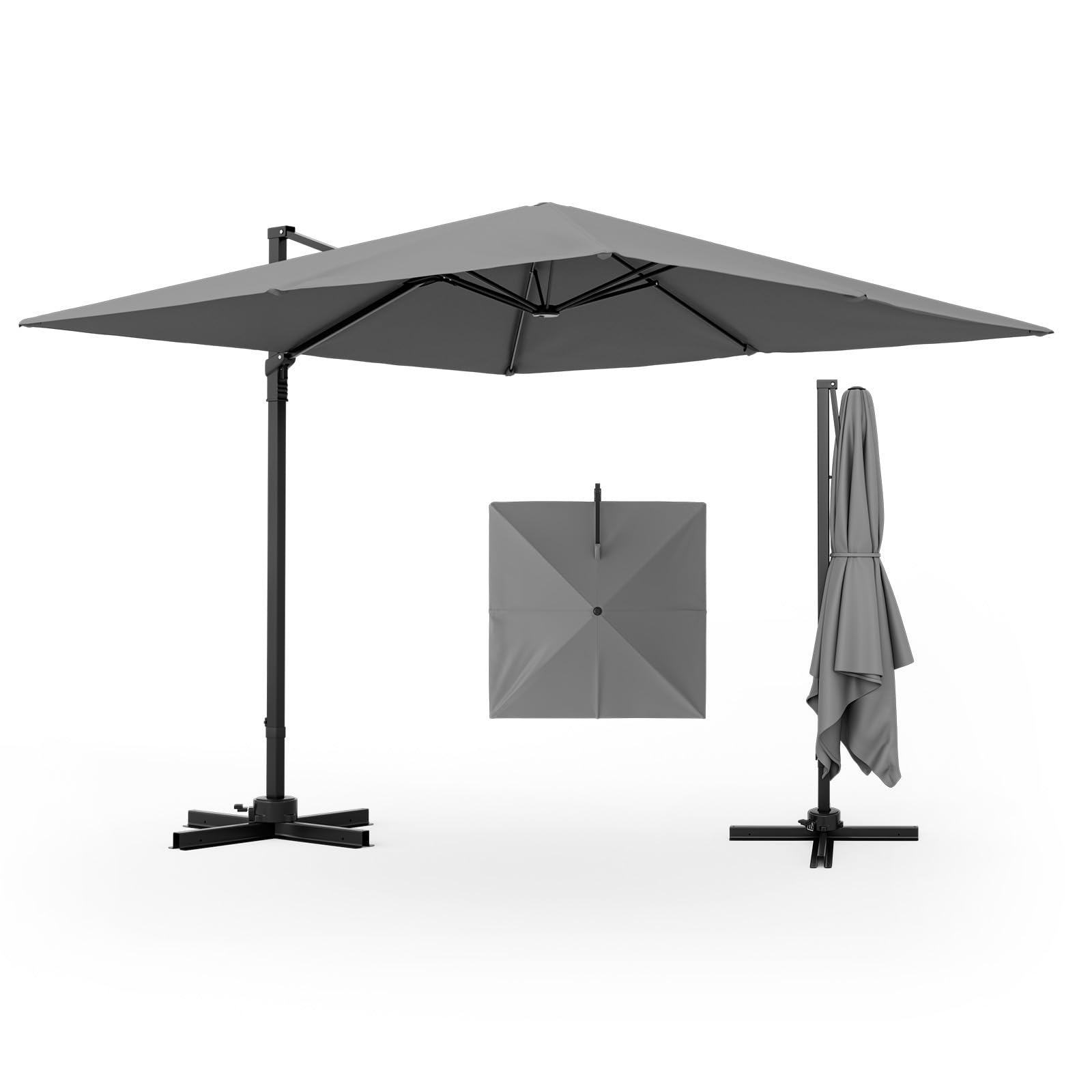 black and white cantilever patio umbrella TANGKULA 9.5 ft Cantilever Patio Umbrella, Outdoor Square Offset Umbrella with 360-degree Rotation, Grey