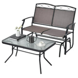 Tangkula Patio Glider Conversation Set, Outdoor Gliding Loveseat w/Tempered Glass Coffee Table