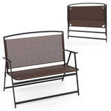 Tangkula Folding Outdoor Garden Bench, 2-Person Patio Bench with Backrest and Armrests