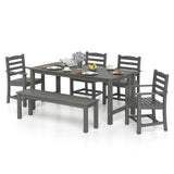 Tangkula 6 Pieces Patio Dining Bench Set with 1.77” Umbrella Hole and Wood-Like Surface