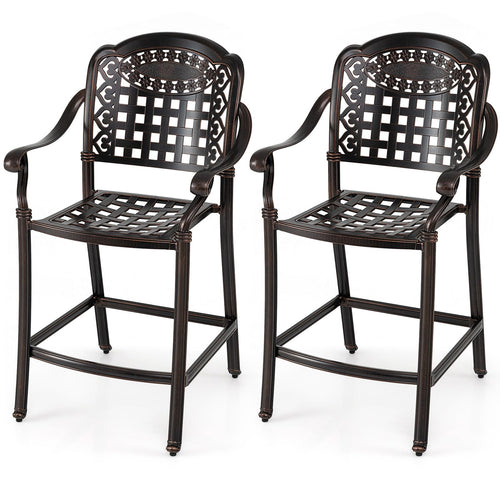 Set of 2/4 Outdoor Bar Stool 25.5 Inch Counter Height Cast Aluminum Bar Chairs