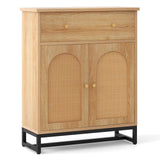 Tangkula Bathroom Storage Cabinet with Rattan Doors & Drawer, Sideboard Buffet Cabinet Coffee Bar(Farmhouse, Natural)