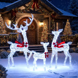 Tangkula 3-Piece Christmas Lighted Iridescent Reindeer Family Set with 215 Cold White LED Lights and Ground Stakes