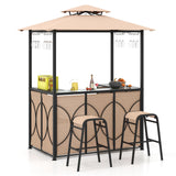 Tangkula 3-Piece Patio Bar Set, Grill Gazebo & 2 Bar Stools with Tempered Glass Bar Table, Metal Storage Shelves