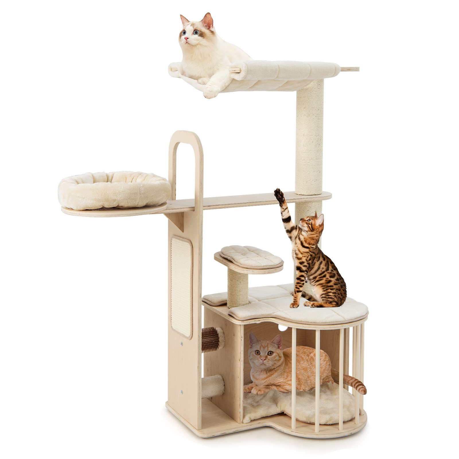 Tangkula Tall Cat Tree for Indoor Cats, 55 Inch Multi-Level Cat Tower Activity Center with Hammock