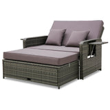 Tangkula Patio Rattan Daybed, Patiojoy Wicker Loveseat Sofa with 4-Postion Adjustable Backrest, Storage Ottoman, Cushions