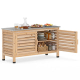 Tangkula Wood Outdoor Storage Cabinet with Stainless Steel Countertop | Fir Wood Frame