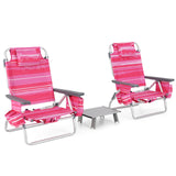 Tangkula Set of 2 Backpack Beach Chair, 5-Position Lay Flat Beach Chairs with Cooler Bag
