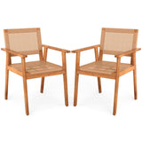 Tangkula Acacia Wood Outdoor Dining Chairs Set of 2/4 PE Rattan Patio Chairs with Backrests and Armrests