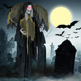 Tangkula 8.2 FT Halloween Animatronics Standing Witch with Wings, Voice Activated Ghost with Lighted Eyes