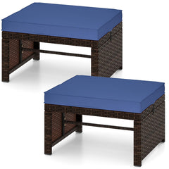 Tangkula 2 Pieces Patio PE Rattan Ottomans