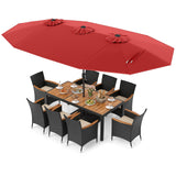Tangkula 11 Piece Patio Wicker Dining Set w/Double-Sided Patio Umbrella