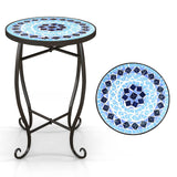 Tangkula Outdoor Side Table, 14" Mosaic Plant Stand, Round Accent Table