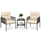 Tangkula 3 Pieces Patio Bistro Set, PE Rattan Furniture Set with Tempered Glass Table