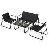 Tangkula 4 Piece Patio Furniture Set with Mesh Seat Fabric & Tempered Glass Tabletop