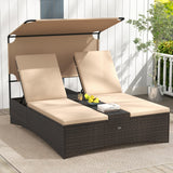 Tangkula Outdoor Rattan Daybed with Canopy & 4-Level Adjustable Backrests