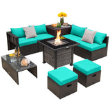 Tangkula 9 Pieces Patio Furniture Set with 50,000 BTU Propane Fire Pit Table
