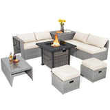 Tangkula 9 Pieces Outdoor Patio Furniture Set with 32-Inch Propane Fire Pit Table