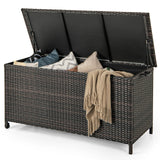 Tangkula Rattan Deck Box, 85 Gallon Storage Container with Waterproof Liner, Wheels & Gas Strut